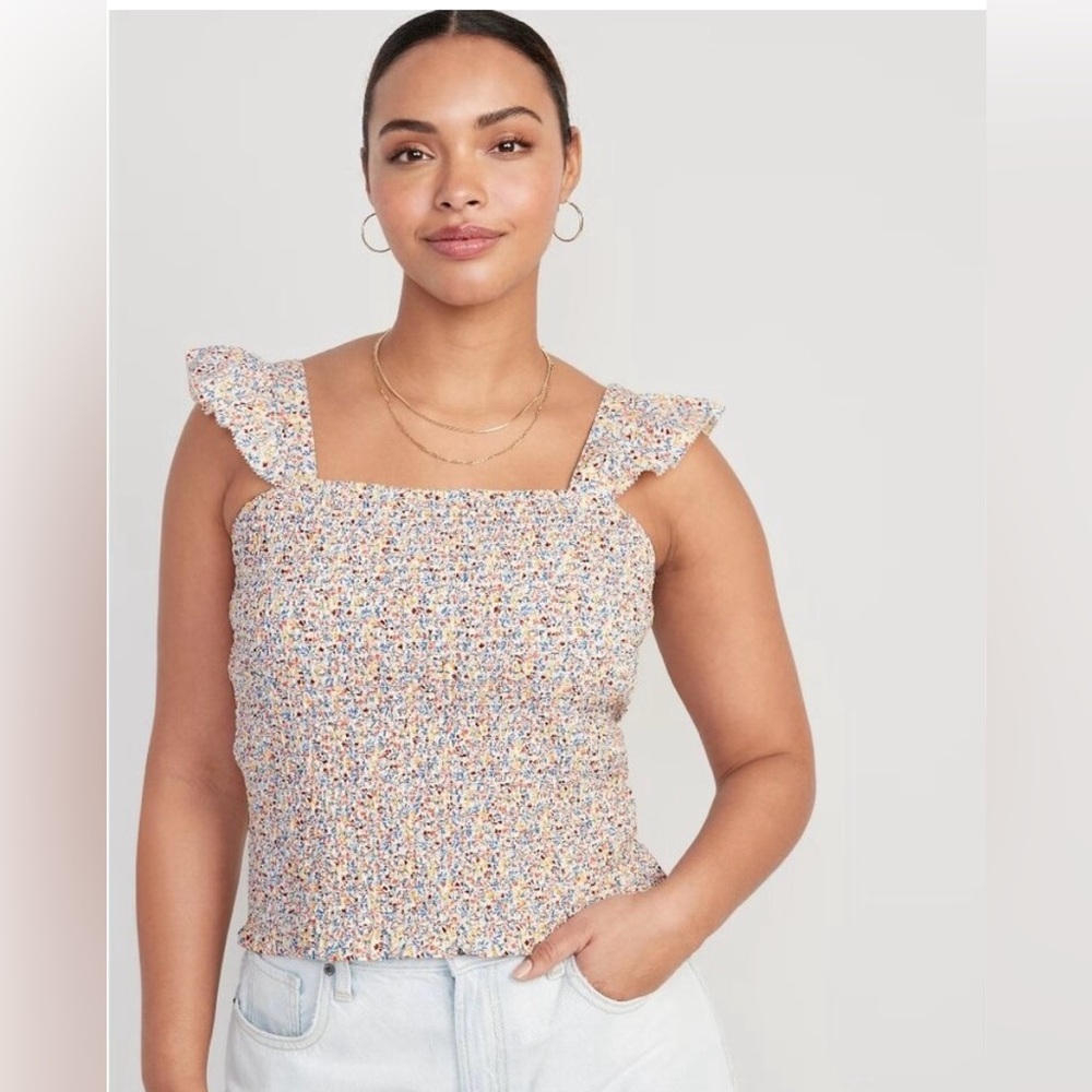 Old Navy Top Womens Size 3X Fitted Ruffle-Trim Smocked Floral Print Babydoll